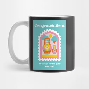 Teal Aesthetic Russian Stacking Nesting Dolls Matryoshka Congratulations Baby On the Way Mug